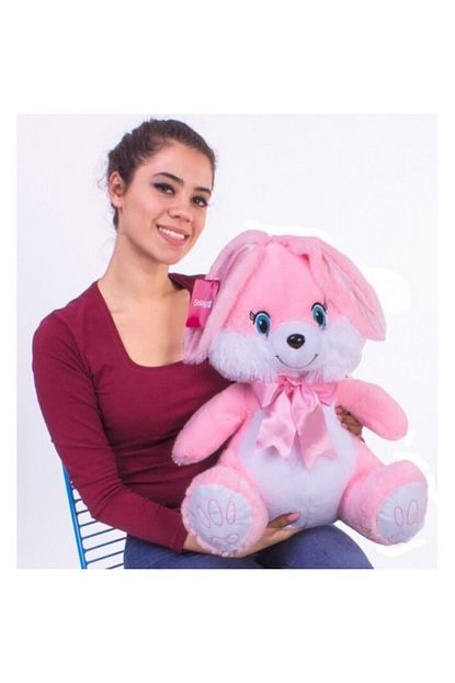 oturan pembe pelus tavsan 45 cm
