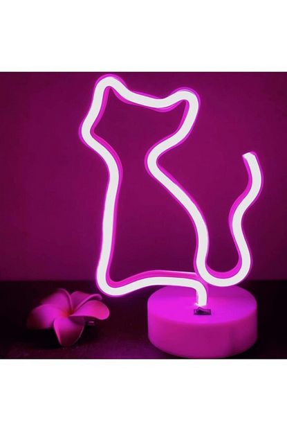 sarfex neon led isikli kedi sekilli gece lambasi dekoratif masa lambasi fiyati yorumlari trendyol