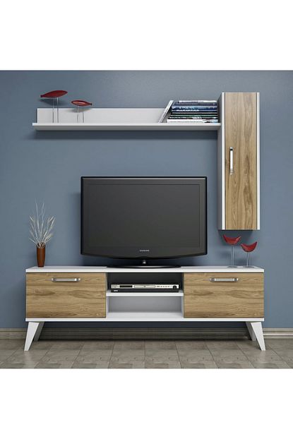 c1410 tv unitesi rafli dolapli tv sehpasi beyaz ceviz