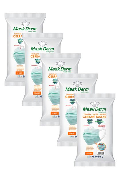 mask derm maskderm cerrahi maske yumusak elastik kullakli filtreli hijyen paket 50 adet acik yesil fiyati yorumlari trendyol