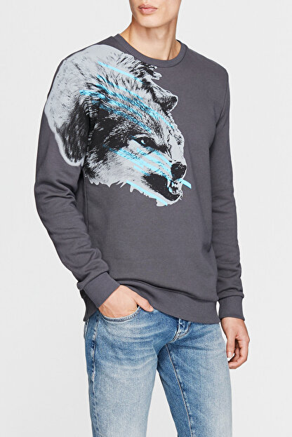 mavi erkek kurt baskili gri sweatshirt 065159 27637 fiyati yorumlari trendyol