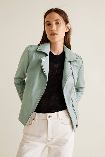 Mango Woman Kadin Su Yesili Motorcu Tarz Fermuarli Deri Ceket 33050575 Fiyati Yorumlari Trendyol