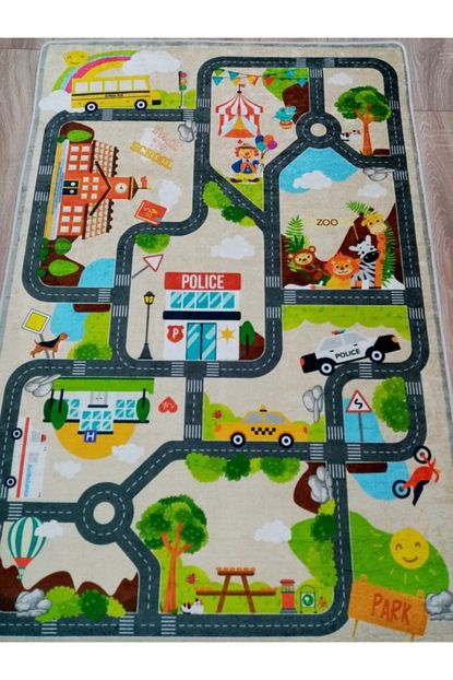 ika hali kids araba yolu krem zemin cocuk halisi 120x180 fiyati yorumlari trendyol