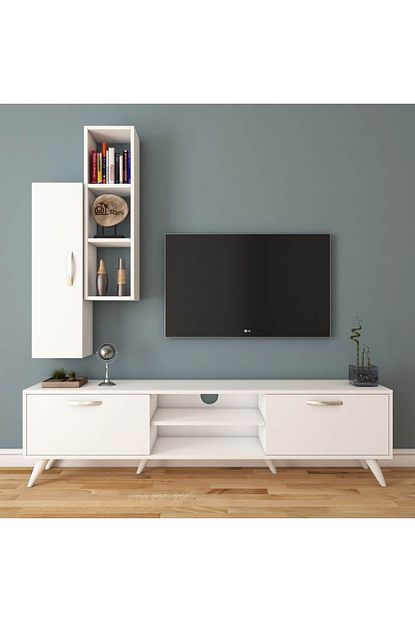 rani mobilya a9 duvar rafli kitaplikli tv unitesi duvara monte dolapli modern ayakli tv sehpasi beyaz m1 fiyati yorumlari trendyol