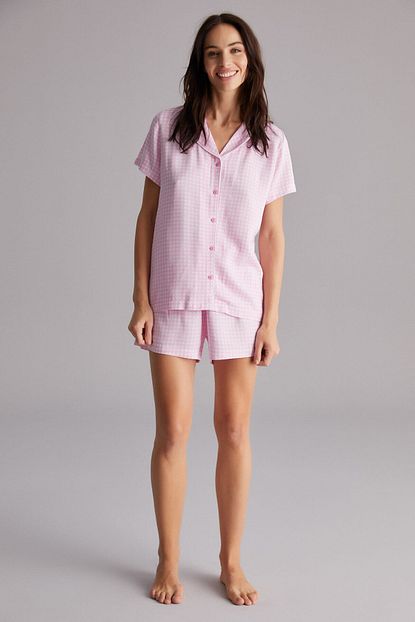 pembe gingham daisy gomlek pijama