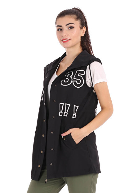 Giyingo Kadin Sifir Kol Onden Dugmeli Kapusonlu 35 Baskili Bagcikli Siyah Renk Midiboy Ceket Gd3158 Fiyati Yorumlari Trendyol