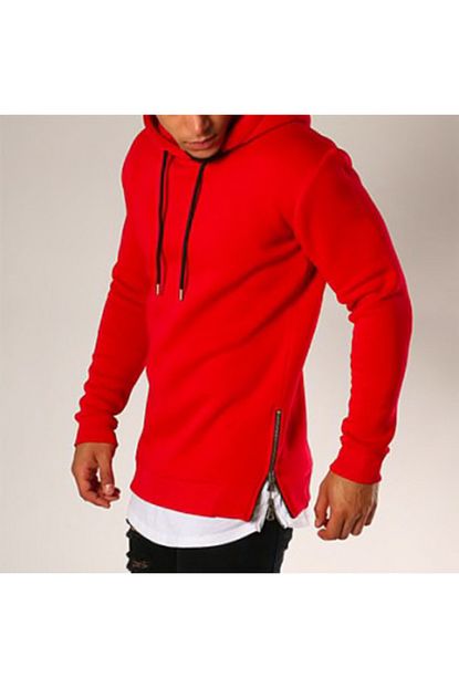 Bysedefarc Erkek Kirmizi Fermuarli Kapsonlu Sweatshirt Trendyol