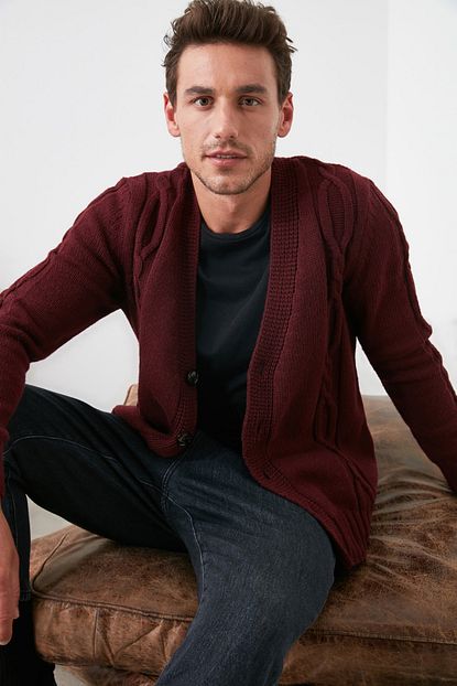 Trendyol Man Bordo Erkek Sac Orgu Triko Hirka Tmnaw21hi0208 Trendyol
