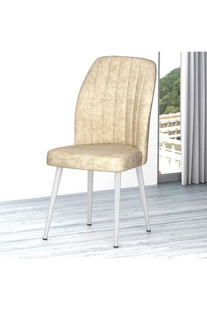 Canisa Concept Platinum Serisi Krem Rengi Sandalye Ayaklari Beyaz 1 Sinif Mutfak Sandalyesi Silinebilir Kumas Trendyol