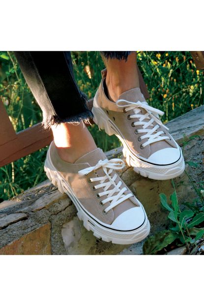 Nur Karaca Kadin Kahverengi Hakiki Deri Vizon Kalin Taban Sneakers Spor Ayakkabi Trendyol