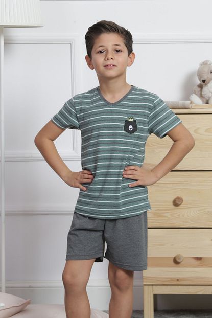 Vienetta Erkek Cocuk Yesil Kisa Kol Garson Boy Pamuklu Sortlu Pijama Takim Trendyol