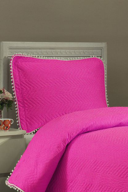 Evlen Home Fusya Kapitone Ponponlu Tek Kisilik Yatak Ortusu Trendyol