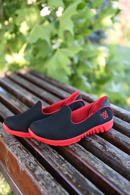 Wenti Shoes Kadin Siyah Kirmizi Ortopedik Cok Rahat Spor Ayakkabi Trendyol