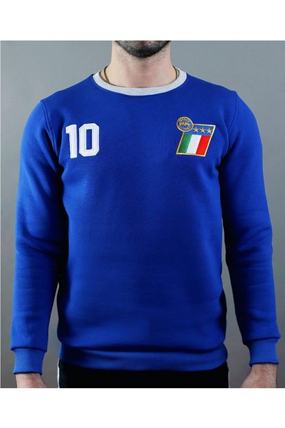 Offside Clothes Erkek Saks Mavisi Azzurri Retro Sweatshirt Trendyol