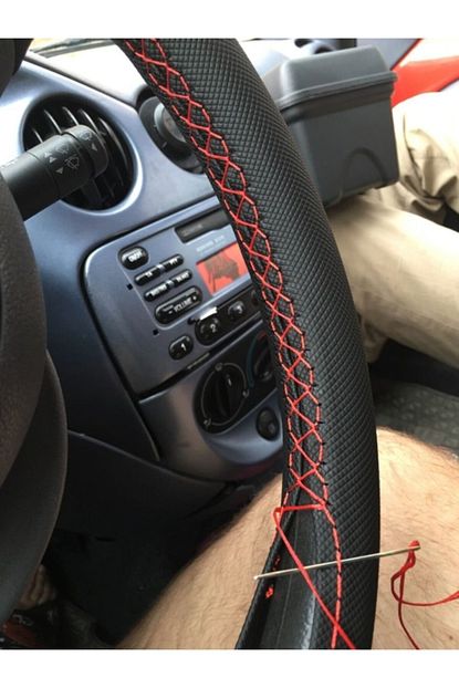 Auto Aksesuar Kirmizi Ipli Siyah Dikmeli Direksiyon Kilifi Trendyol
