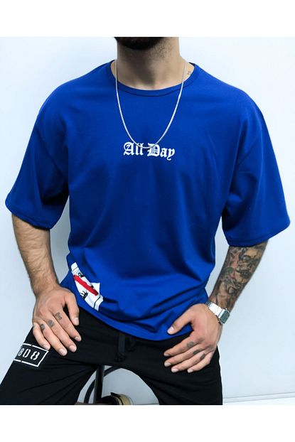 808 Shop Erkek Saks Mavi Oversize T Shirt Trendyol