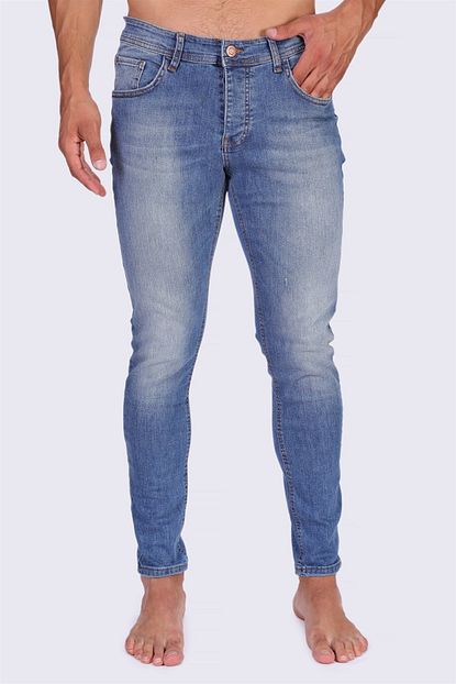 Regional Jeans Erkek Mavi Dar Paca Super Slim Fit Eskitmeli Jean Pantolon Trendyol