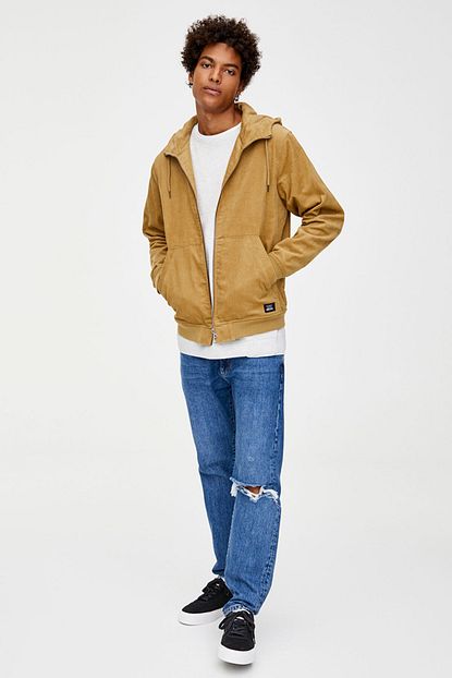 Pull Bear Erkek Koyu Bej Kapusonlu Fitilli Kadife Ceket 05710502 Trendyol