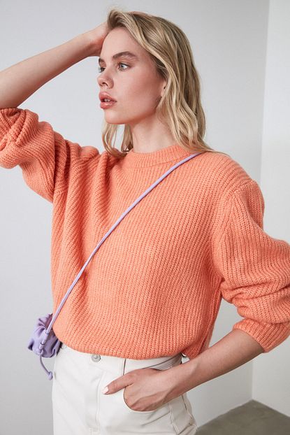 Trendyolmilla Somon Bisiklet Yaka Triko Kazak Twoaw20fv0142 Trendyol