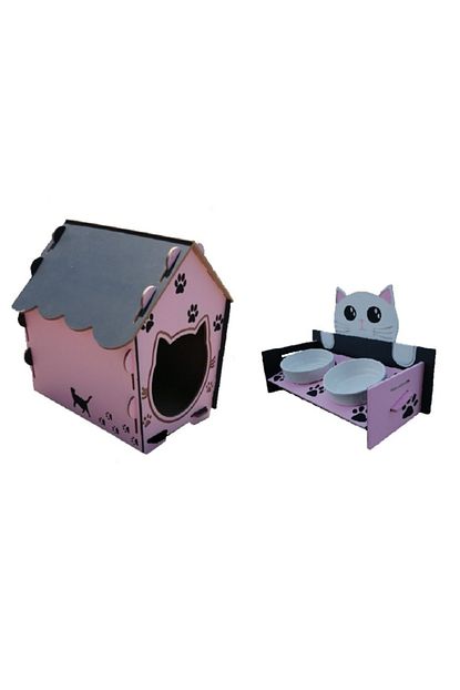 Nilpet Ahsap Mdf Kedi Evi Ve Mama Standi Pembe Trendyol