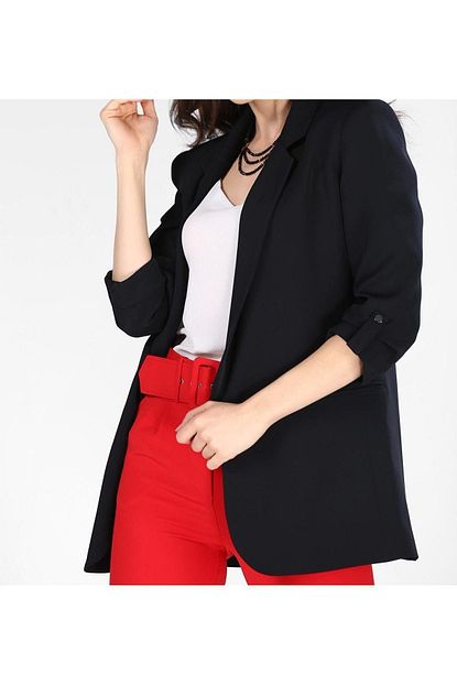 Zaraza Kadin Siyah Uzun Blazer Ceket Trendyol