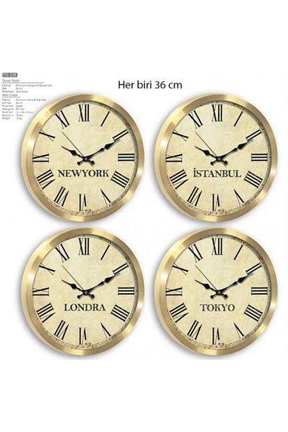 Baris Platin 4 Lu Metal Otel Recepsiyon Dunya Duvar Saati Trendyol