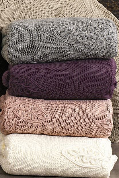Nazik Home Alegra Handmade El Yapimi Triko Nakisli Battaniye Gri Trendyol