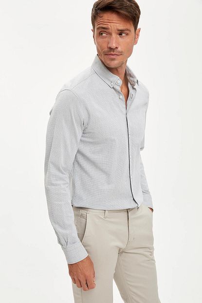 Defacto Erkek Lt Green Uzun Kollu Modern Fit Pamuklu Gomlek R9859az20au Trendyol