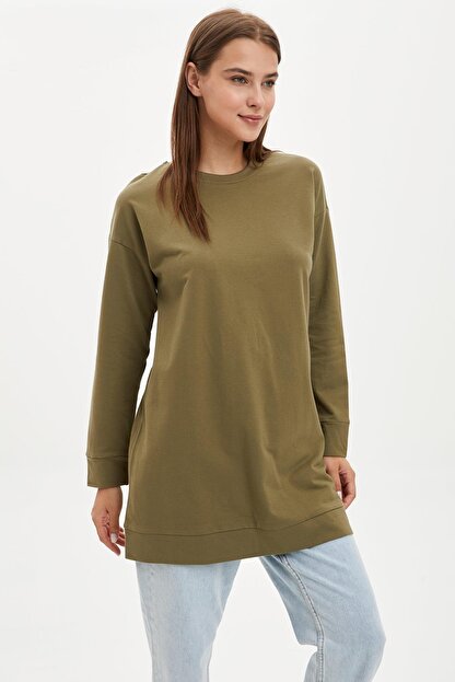Defacto Kadin Modest Khaki Relax Fit Basic Pamuklu Sweat Tunik M8670az20sp Trendyol