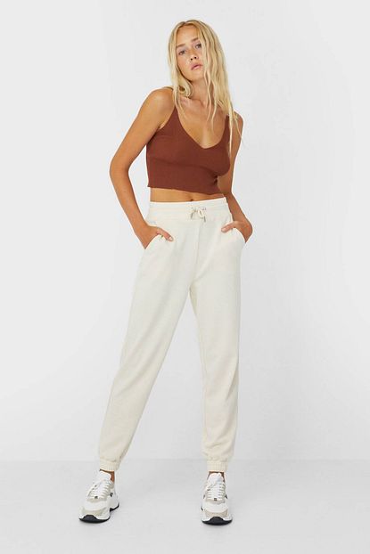 Stradivarius Kadin Ekru Koton Jogger Pantolon 01168998 Trendyol