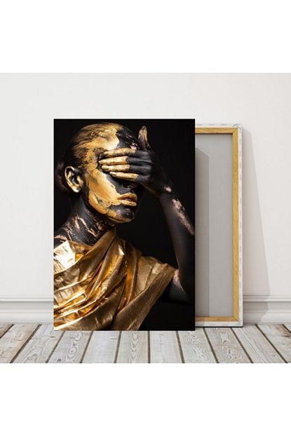 Simli Kanvas Gold Gozu Kapali Kadin Kanvas Tablo 140x95 Cm Ayk 018 Trendyol