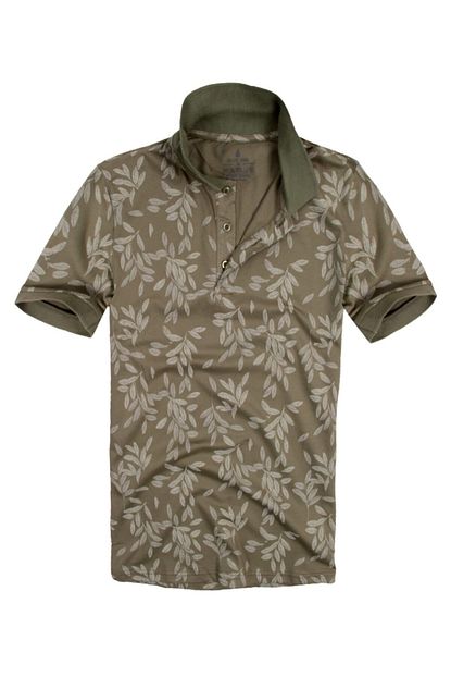 Blue Sail Kadin Haki Renk Yaprak Desenli Erkek Polo Yaka T Shirt Trendyol