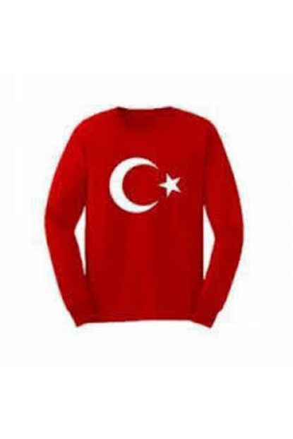 Salarticaret Unisex Cocuk Kirmizi Uzun Kollu Bayrak Ay Yildizli Tisort Trendyol