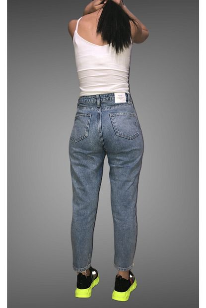 ella kadin mom jeans mavi pantolon