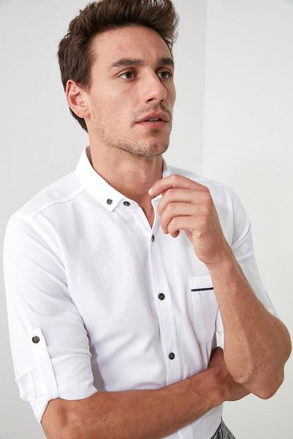 Trendyol Man Beyaz Erkek Tek Cepli Dugmeli Yaka Slim Fit Gomlek Tmnss20go0125 Trendyol