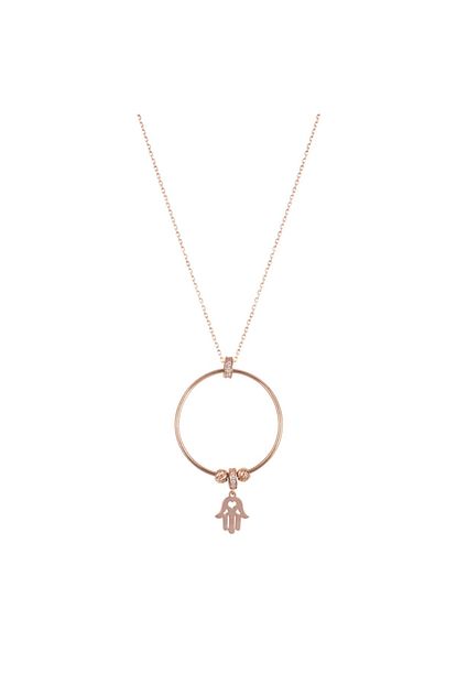 So Chic Fatma Ana Eli Figurlu Halka Detayli Rose Gold Gumus Kolye Trendyol