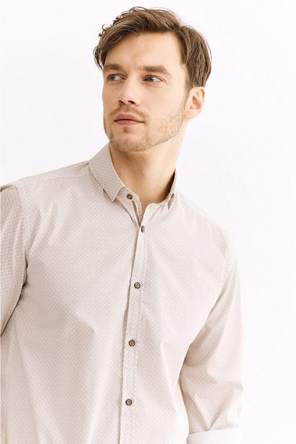 Avva Erkek Bej Baskili Alttan Britli Slim Fit Gomlek A01s2233 Trendyol