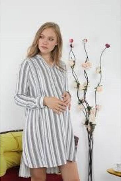 Penyemood Penye Mood 8510 Cizgili Onden Dugmeli Lohusa Gecelik Elbise Trendyol