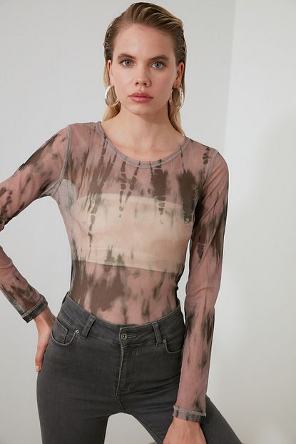 Trendyolmilla Cok Renkli Desenli Tul Orme Bluz Twoaw21bz0187 Trendyol