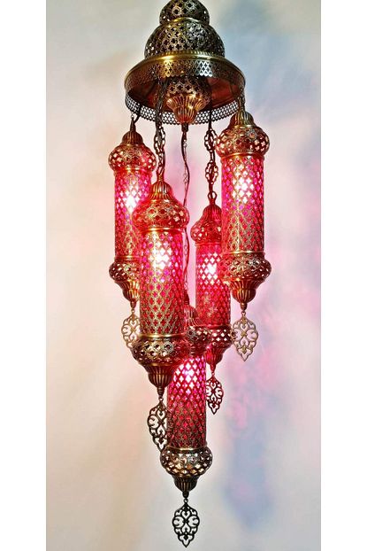 The Istanbul Lamp Otantik Osmanli Pirinc 5li Sarkit Avize Kirmizi Trendyol