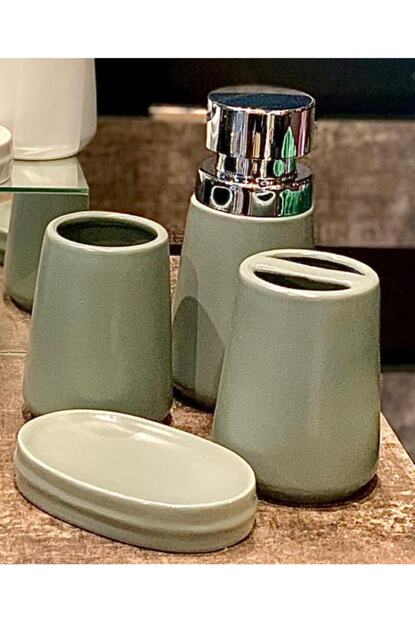 Decovien 4 Parca Porselen Banyo Seti Yesil Trendyol
