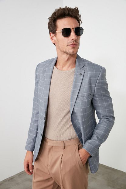 Trendyol Man Gri Erkek Kareli Slim Ceket Tmnss20ce0214 Trendyol