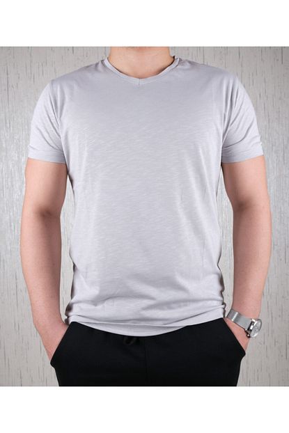 Nayki Erkek Gri Penye V Yaka T Shirt Trendyol