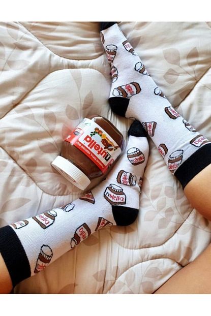Rockstar Kadin Beyaz Nutella Desenli Renkli Corap Trendyol