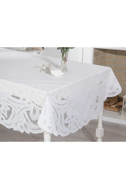 English Home Big Damask Vinil Oval Masa Ortusu 137x182 Cm Beyaz Trendyol