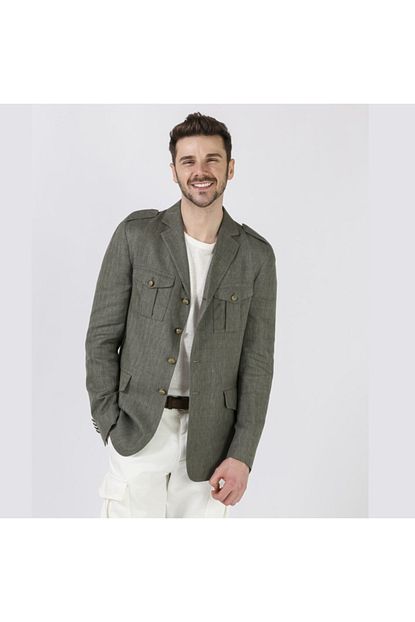Beymen Collection Bej Erkek Drop 7 Gri Kelebek Yaka Ekoseli Ipek Ceket 753534 Beymen