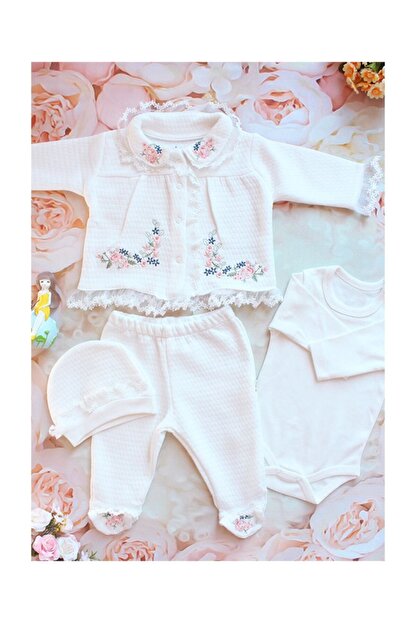 Eda Baby Kiz Bebek Ekru Kapitoneli Papatyali Takimi 1449 Trendyol