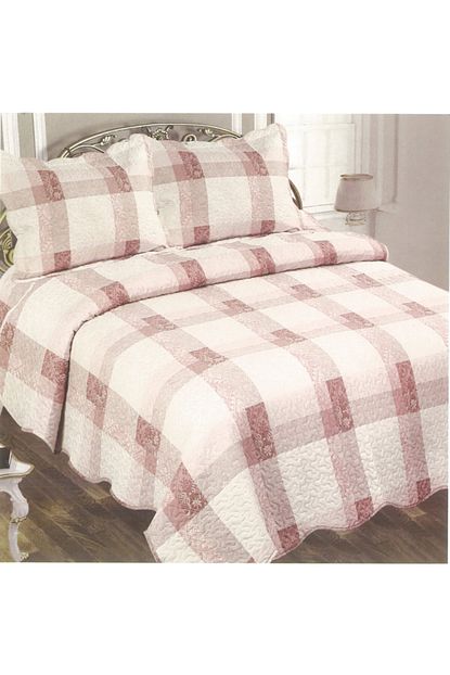 Madame Blue Nakisli Pamuklu Desenli Cift Kisilik Yatak Ortusu Ekose Pudra 3 Pcs 250x260 Cm Trendyol