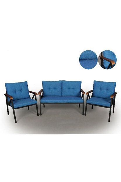 Deepport Mavi Balkon Bahce Metal Kanepe Koltuk Takimi 3 1 1 Trendyol