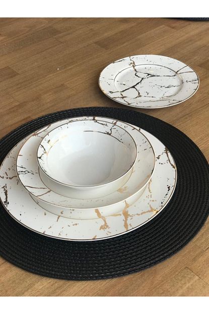 Rossev Yemek Takimi Mermer Desen 24 Parca 6 Kisilik Trendyol